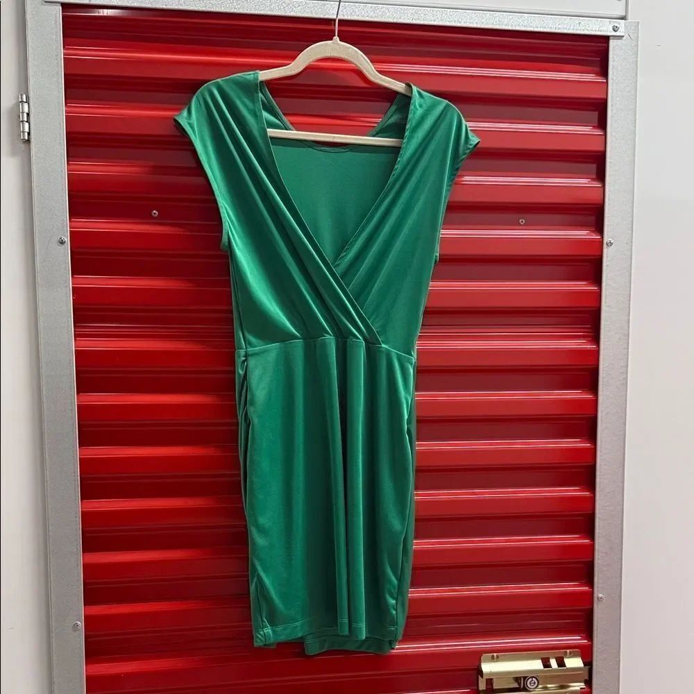 Elegant Green V-Neck Dress - LIKE NEW - Medium - Worn Once